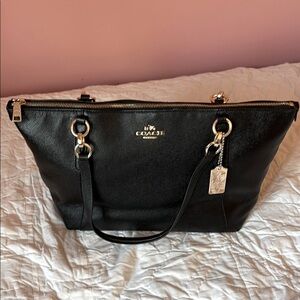 Coach Black Large Leather Tote with Gold Accents EUC